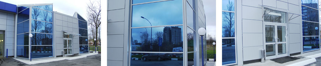 Остекление фасадов магазинов большими стеклопакетами Протвино